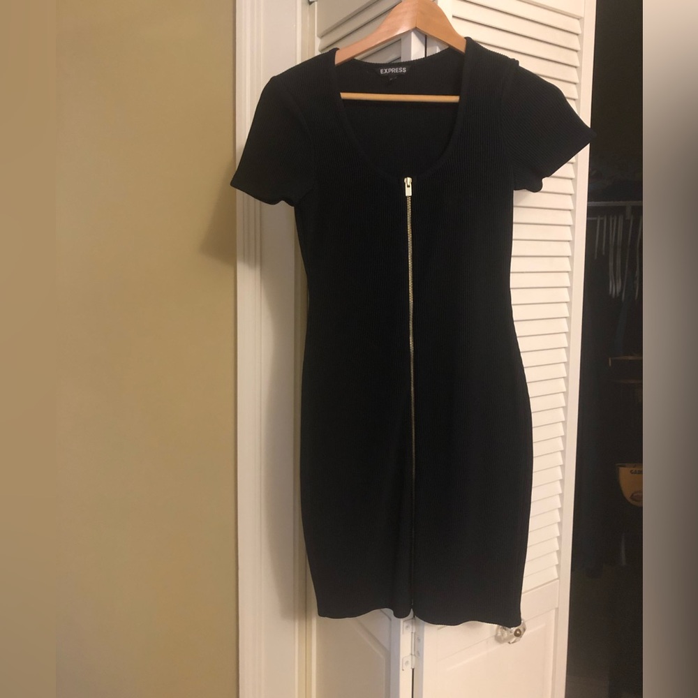Black Express fitted dress with gold zipper